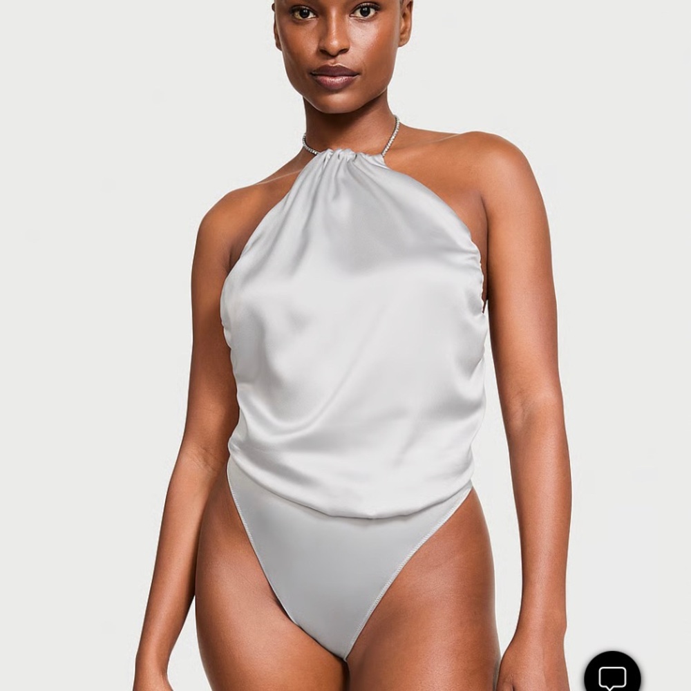 Victoria's Secret Satin Halter Bodysuit in Light Gray XXL